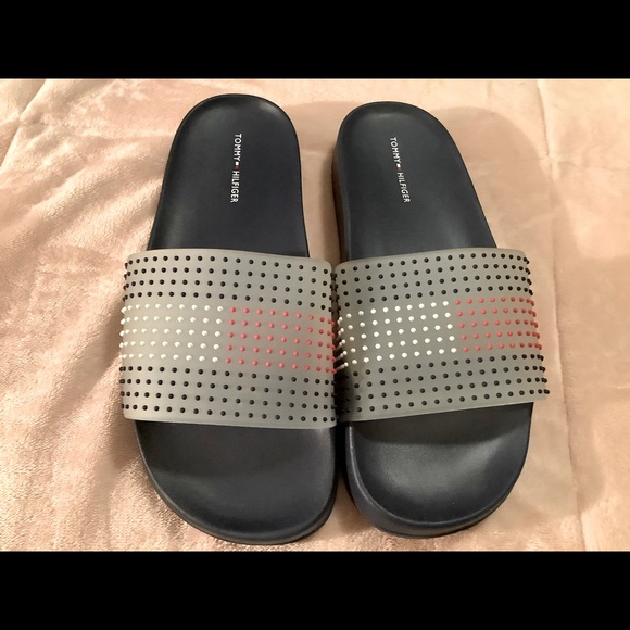 Women’s Tommy Hilfiger Navy Clear Slip-On Slides - Picture 1 of 8